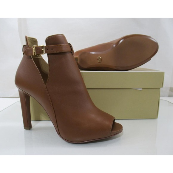 Michael Kors Lawson Open Toe High Heel Buckled Sandals Booties Luggage Size 8 - Picture 8 of 8